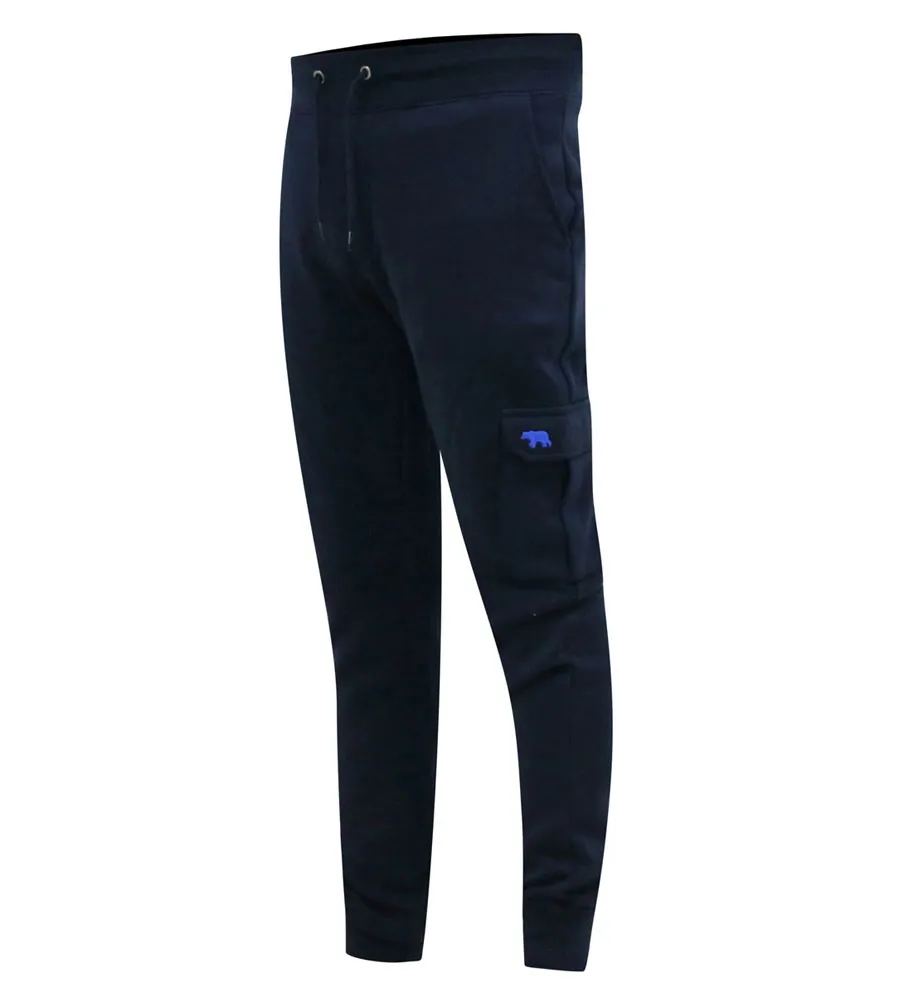 D555 Mens Navy Joggers With Cargo Pocket and Ribbed Cuffs (TILDEN 1)